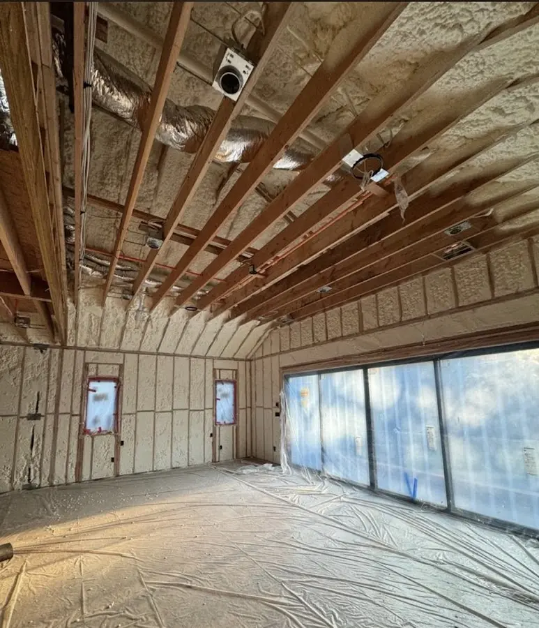 Interior walls and ceiling insulated with spray foam during new construction in Pittsgrove